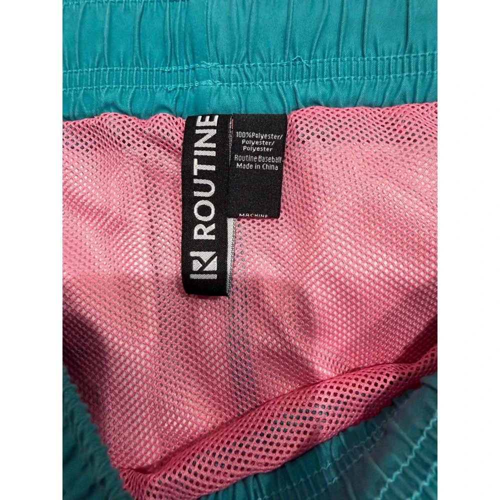 Routine Baseball Men's Swim Trunks XL Teal Pink Palm Tree Print Elastic Waist‎